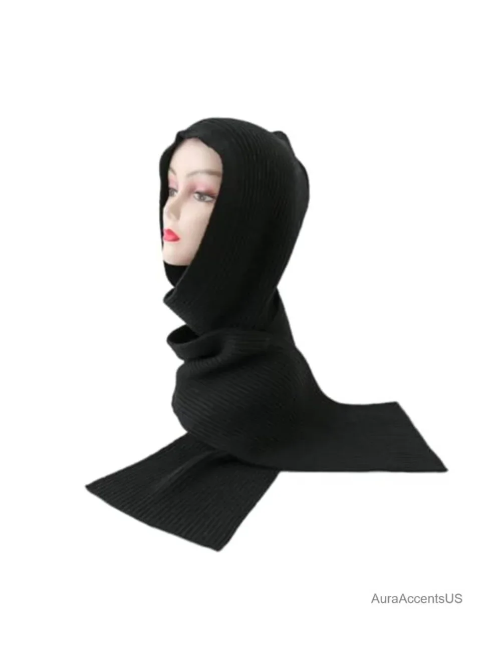 Women Winter Hooded Hat with Attached Scarf Knit Shawl Neck Warmer Acrylic